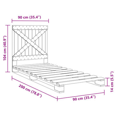 vidaXL Estructura de cama con cabecero madera de pino gris 90x200 cm