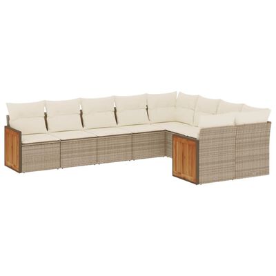 vidaXL Set de sofás de jardín 9 pzas con cojines ratán sintético beige