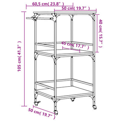 vidaXL Carrito de cocina madera ingeniería gris Sonoma 60,5x50x105 cm