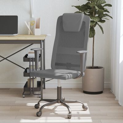 vidaXL Silla de oficina altura ajustable tela malla y cuero PE gris