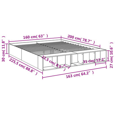 vidaXL Estructura de cama madera de ingeniería roble ahumado 160x200cm