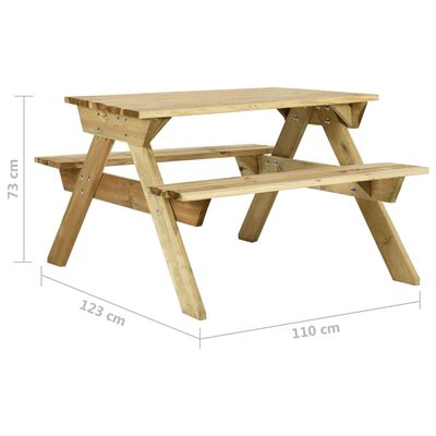 vidaXL Mesa de picnic con bancos 110x123x73 cm madera pino impregnada