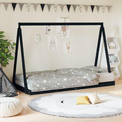 vidaXL Estructura de cama para niños madera de pino negro 90x200 cm