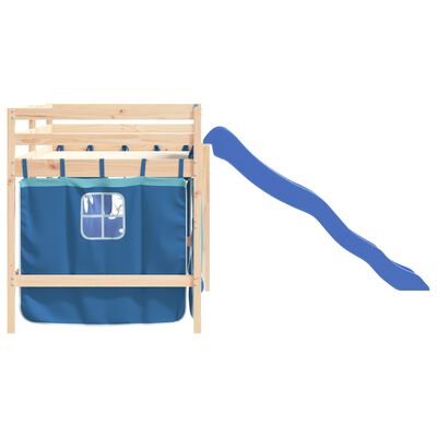 vidaXL Cama alta para niños con cortinas madera pino azul 90x190 cm