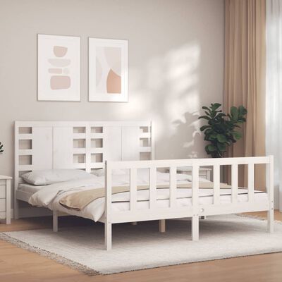 vidaXL Estructura de cama con cabecero madera maciza blanco 160x200 cm