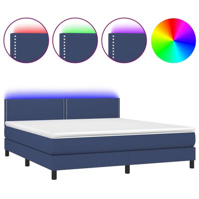 vidaXL Cama box spring colchón y luces LED tela azul 160x200 cm