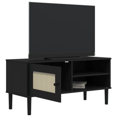 vidaXL Mueble de TV SENJA aspecto ratán madera pino negro 106x40x49 cm