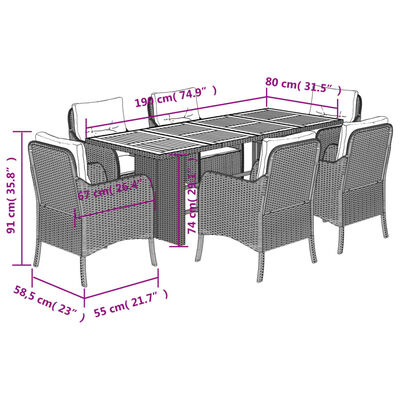 vidaXL Set de comedor de jardín 7 pzas y cojines ratán sintético negro