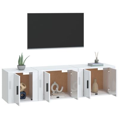 vidaXL Set de muebles de TV 3 pzas madera contrachapada blanco brillo