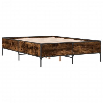 vidaXL Estructura cama madera ingeniería metal roble ahumado 140x190cm