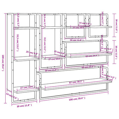 vidaXL Estantes pared con barras 6 pzas madera ingeniería gris Sonoma