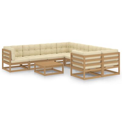 vidaXL Set de muebles de jardín 9 pzs cojines madera pino marrón miel