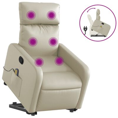 vidaXL Sillón reclinable de masaje de pie cuero artificial color crema