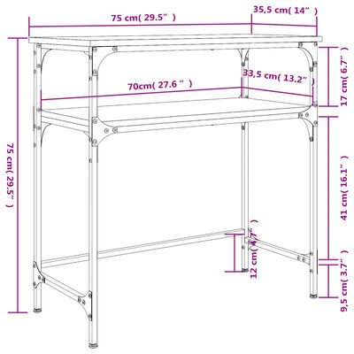 vidaXL Mesa consola madera de ingeniería roble Sonoma 75x35,5x75 cm