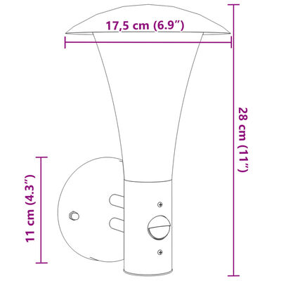 vidaXL Aplique de exterior con sensor acero inoxidable negro