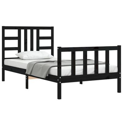 vidaXL Estructura de cama con cabecero madera maciza negro 90x200 cm