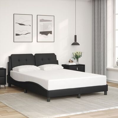 vidaXL Estructura de cama con luces LED cuero PE negro 140x200 cm