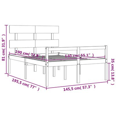 vidaXL Cama para personas mayores con cabecero madera maciza 140x190cm