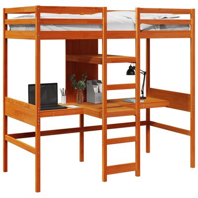 vidaXL Cama alta sin colchón madera maciza pino marrón cera 75x190 cm