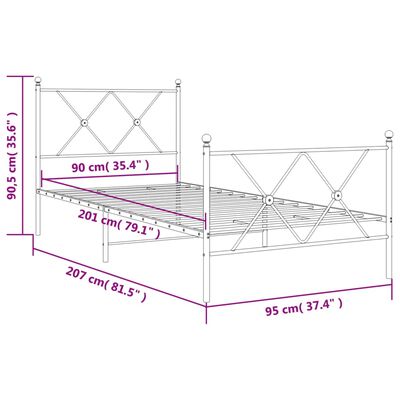 vidaXL Estructura cama sin colchón con estribo metal blanco 90x200 cm