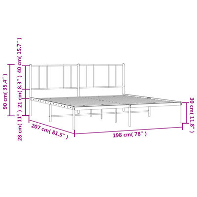 vidaXL Estructura cama sin colchón con cabecero metal negro 193x203 cm