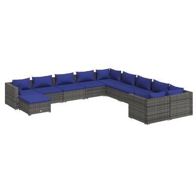 vidaXL Set de muebles de jardín 11 pzas y cojines ratán sintético gris