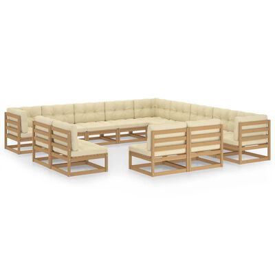 vidaXL Set de muebles de jardín 13 pzs cojines madera pino marrón miel