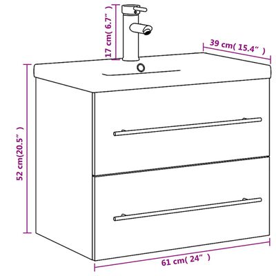 vidaXL Mueble de baño con lavabo integrado roble ahumado