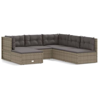 vidaXL Set de muebles de jardín 6 pzas y cojines ratán sintético gris