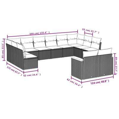 vidaXL Set sofás jardín 14 pzas y cojines ratán sintético beige mezcla