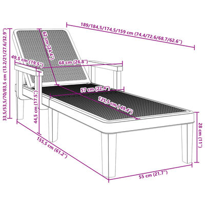 vidaXL Tumbona ajustable en 4 alturas polipropileno 155,5x57x28 cm