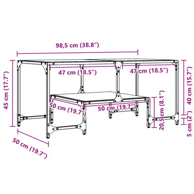 vidaXL Mesa de centro superficie de vidrio acero 98,5x50x45 cm