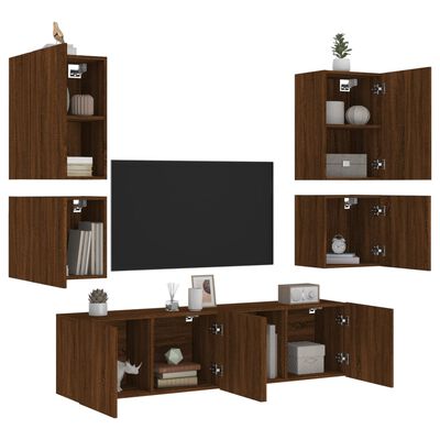 vidaXL Muebles de TV de pared 6 pzas madera de ingeniería marrón roble