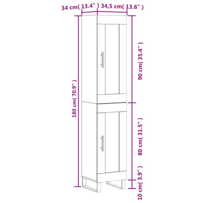 vidaXL Aparador de madera contrachapada gris hormigón 34,5x34x180 cm