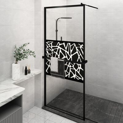 vidaXL Mampara ducha con estante vidrio ESG y aluminio negro 90x195 cm