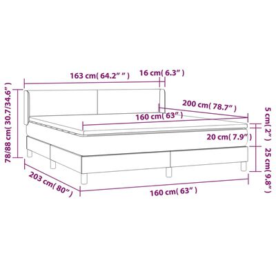 vidaXL Cama box spring con colchón tela gris claro 160x200 cm