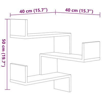 vidaXL Estanterías de esquina de pared 2 uds roble ahumado 40x40x50 cm