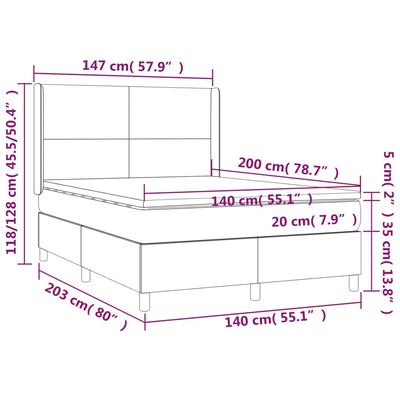 vidaXL Cama box spring colchón y LED cuero sintético blanco 140x200 cm