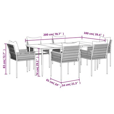 vidaXL Juego comedor jardín 7 piezas y cojines ratán sintético y acero