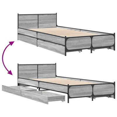 vidaXL Cama con cajones madera ingeniería gris Sonoma 100x200 cm