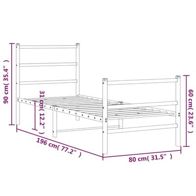 vidaXL Estructura cama sin colchón con estribo metal negro 75x190 cm