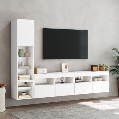 vidaXL Muebles de TV de pared con LED 4 pzas madera ingeniería blanco