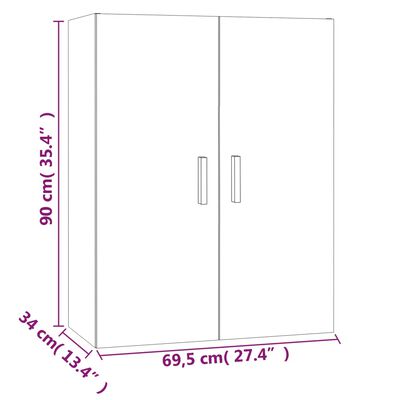 vidaXL Armario de pared colgante blanco brillante 69,5x34x90 cm