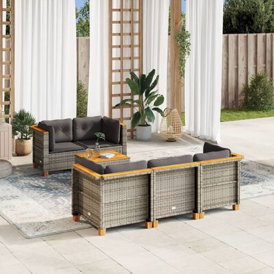 vidaXL Set de muebles de jardín 6 pzas y cojines ratán sintético gris