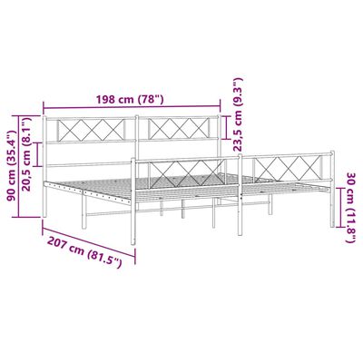 vidaXL Estructura cama sin colchón con estribo metal blanco 193x203 cm