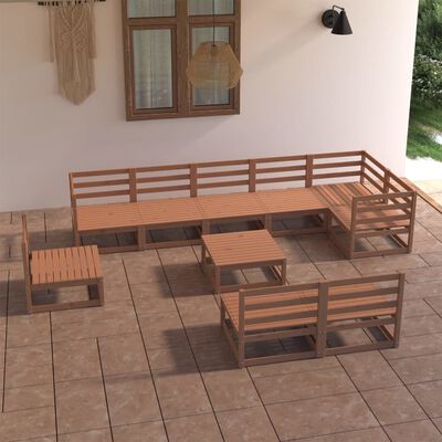 vidaXL Muebles de jardín 10 piezas marrón miel madera maciza de pino