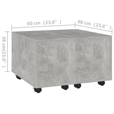 vidaXL Mesa de centro madera contrachapada gris hormigón 60x60x38 cm