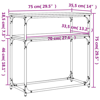 vidaXL Mesa consola madera de ingeniería marrón roble 75x35,5x75 cm