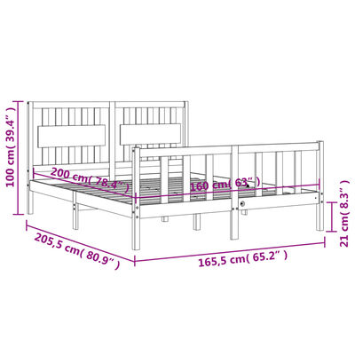 vidaXL Estructura de cama con cabecero madera maciza 160x200 cm