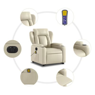 vidaXL Sillón de masaje elevable eléctrico cuero sintético crema